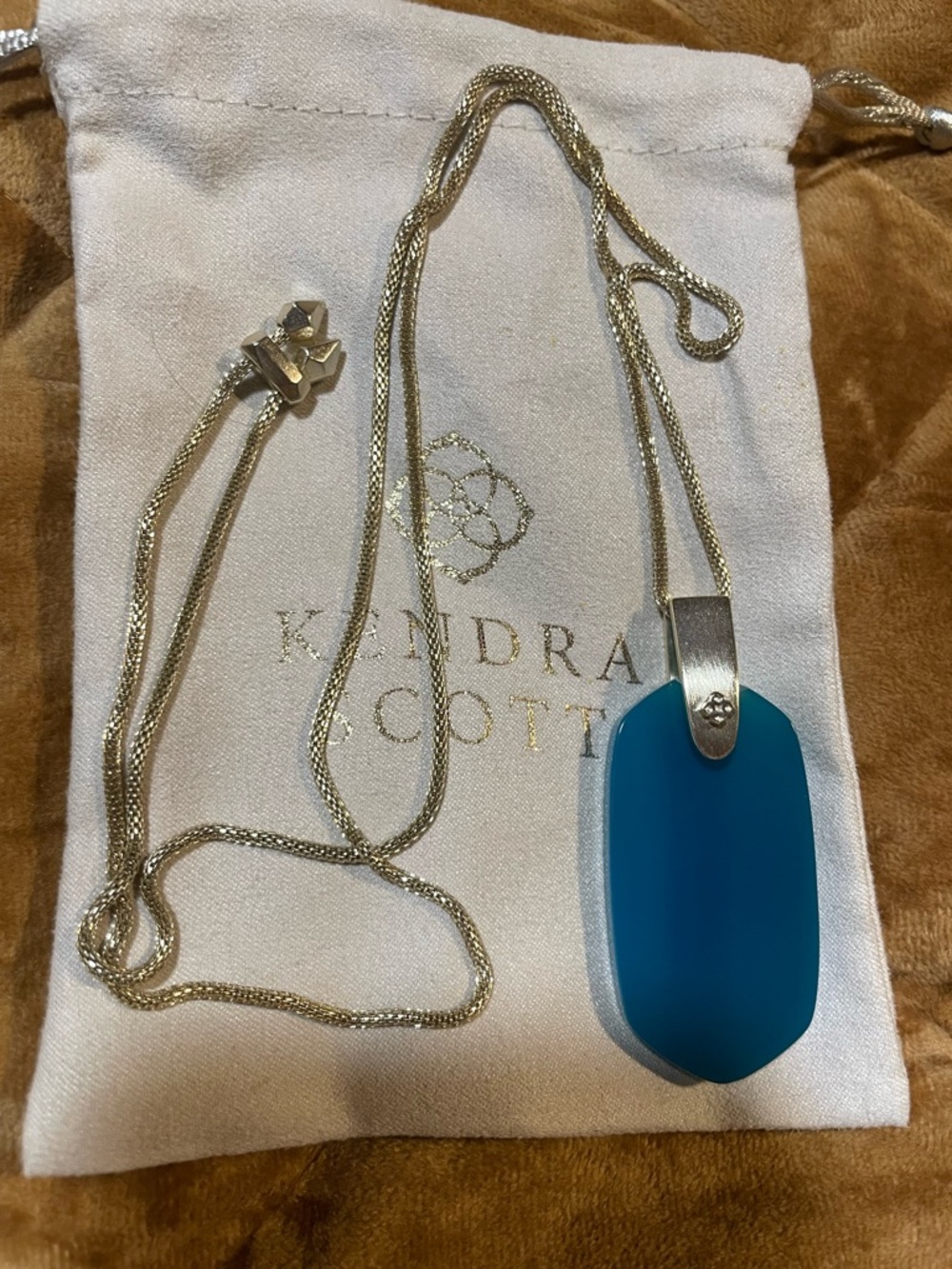 Kendra Scott Inez Teal Agate Gold Pendant Necklace